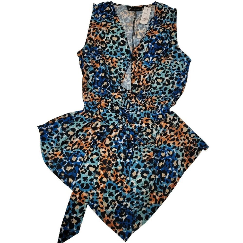 New York & Company Leopard-Print Sleeveless Asymmetrical Top Women's Medium